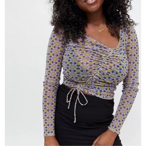 UO Shona Cinched Cropped Mesh Top